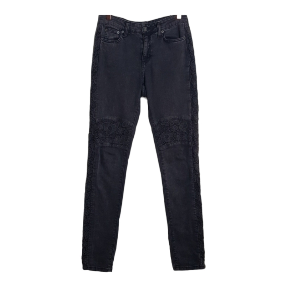 Carmar Denim Faded Black Crochet Knees Skinny Jeans 27